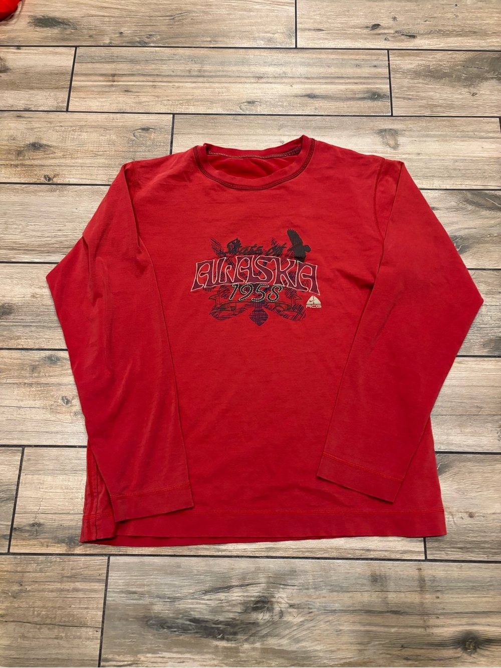 Vintage Nike ACG Red Alaska Graphic Long Sleeve Shirt Mens Size L